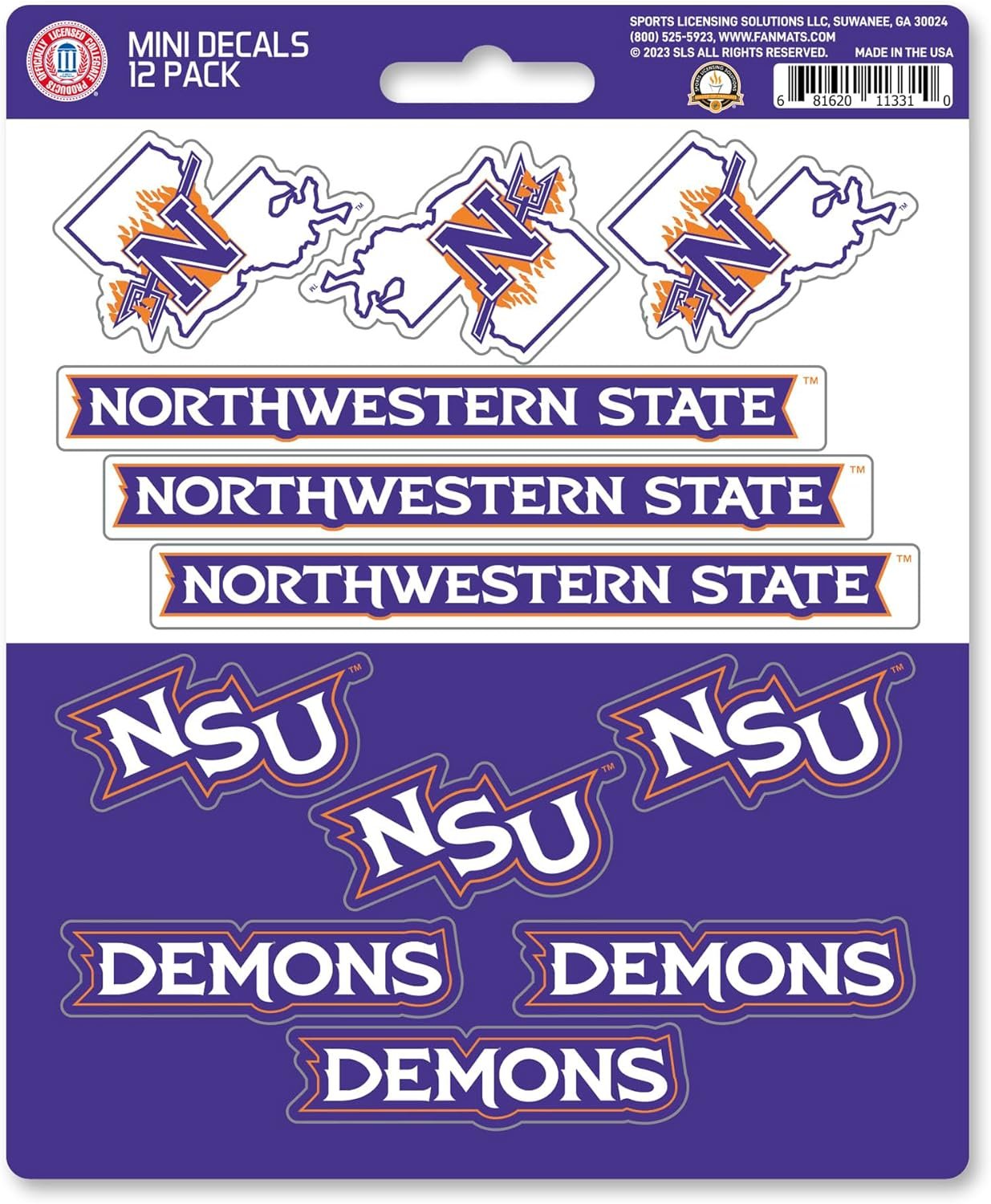 Northwestern State University Demons 12-Piece Mini Decal Sticker Set, 5x6 Inch Sheet, Gift for football fans for any hard surfaces around home, automotive, personal items