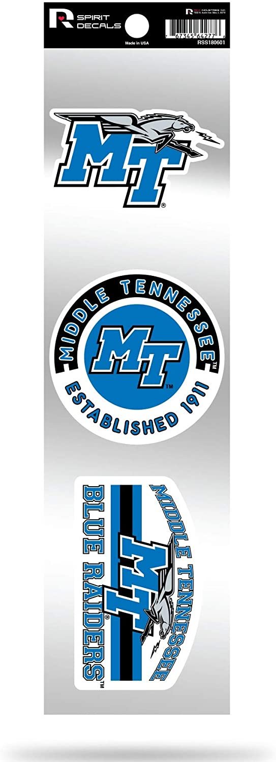 Middle Tennessee State Blue Raiders MTSU Triple Retro Throwback Spirit Decals Flat Vinyl Auto Home Sticker Sheet University of