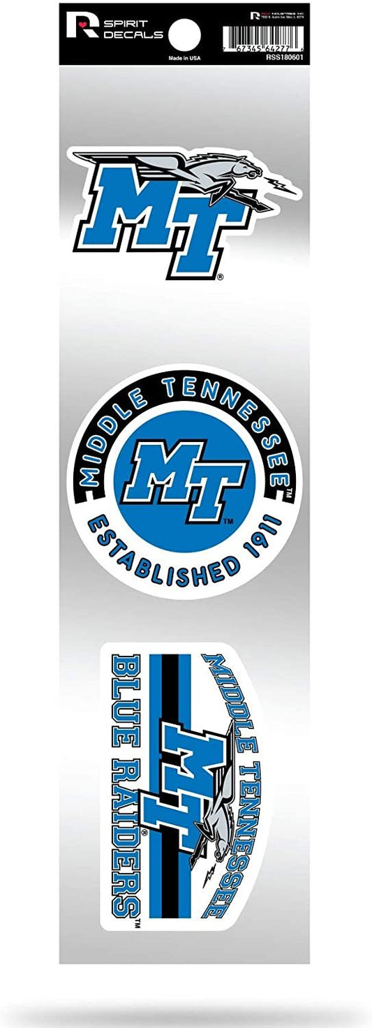 Middle Tennessee State Blue Raiders MTSU Triple Retro Throwback Spirit Decals Flat Vinyl Auto Home Sticker Sheet University of
