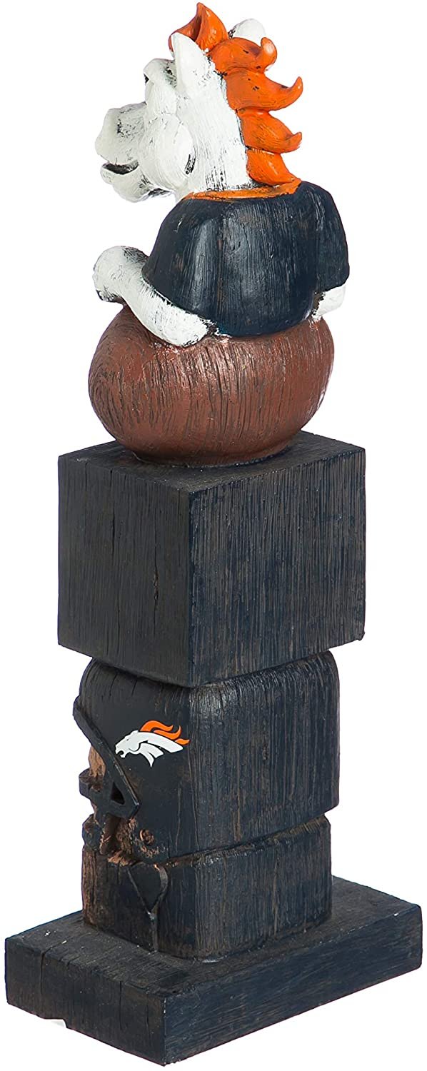Denver Broncos Garden Statue, Tiki Totem Style, Outdoor or Indoor Use, 16 Inch Tall, Beautiful Hand Painted Resin Construction