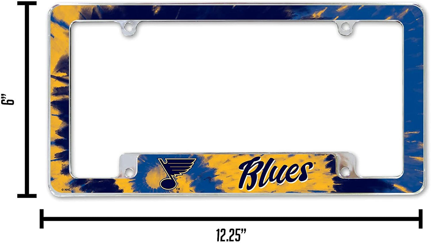 St Louis Blues Metal License Plate Frame Chrome Tag Cover Tie Dye Design 6x12 Inch