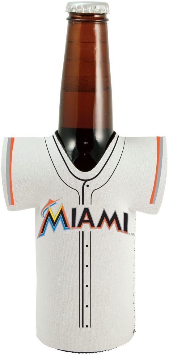 Miami Marlins 16oz Drink Bottle Cooler Insulated Neoprene Beverage Holder, Team Jersey Design
