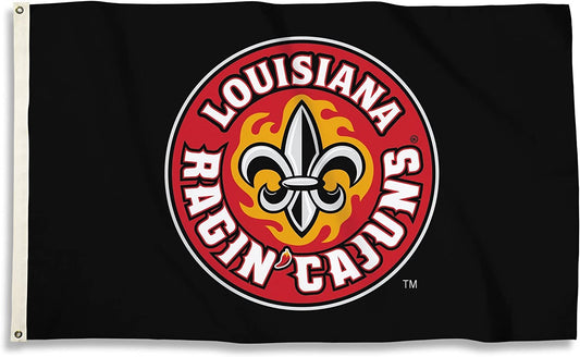 University of Louisiana Lafayette Ragin Cajuns Premium 3x5 Feet Flag Banner, Black Design, Metal Grommets, Outdoor Use, Single Sided