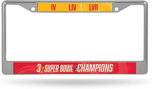 Kansas City Chiefs 3 Time Super Bowl Champions Metal License Plate Frame Chrome Tag Cover