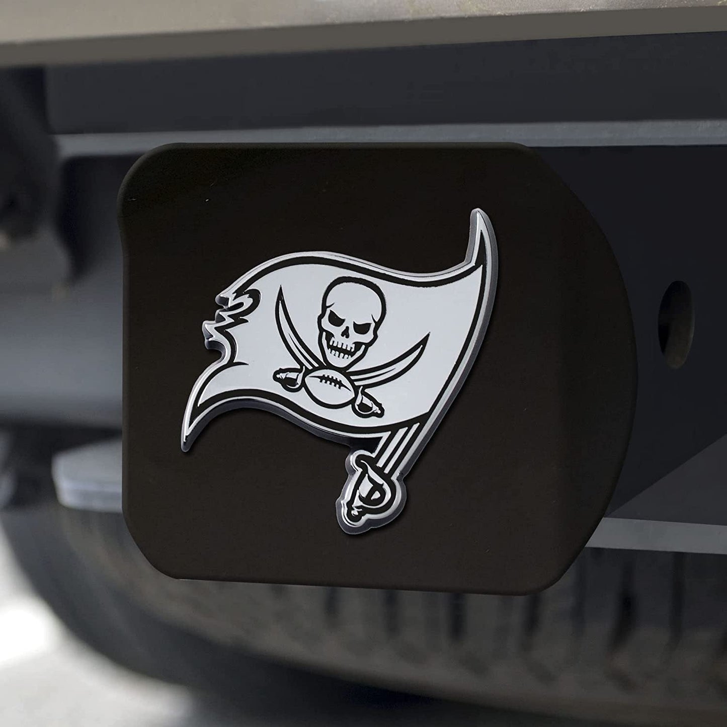 NFL Tampa Bay Buccaneers Metal Hitch Cover, Black, 2" Square Type III Hitch Cover