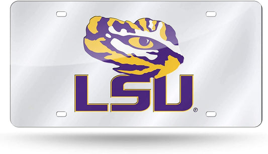 Louisiana State University Tigers Lsu Premium Laser Cut Tag License Plate, Mirrored Acrylic Inlaid, 12x6 Inch