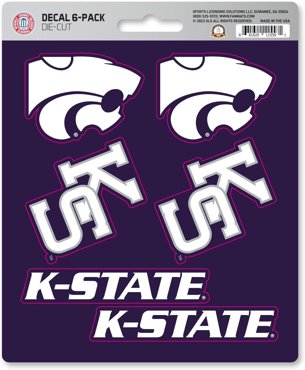 Kansas State University Wildcats 6-Piece Decal Sticker Set, 5x6 Inch Sheet, Gift for football fans for any hard surfaces around home, automotive, personal items