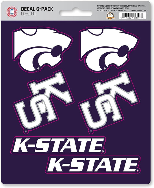 Kansas State University Wildcats 6-Piece Decal Sticker Set, 5x6 Inch Sheet, Gift for football fans for any hard surfaces around home, automotive, personal items