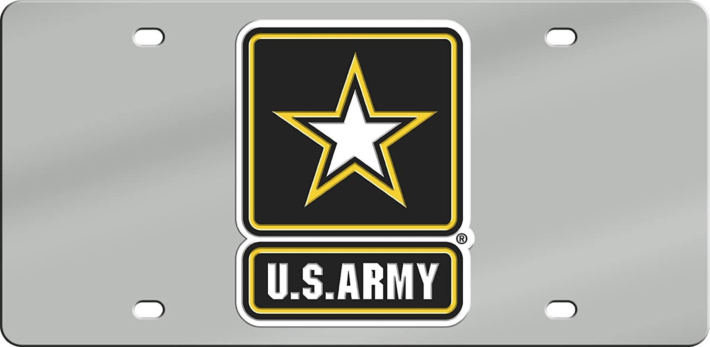 United States Army Military Premium Laser Cut Tag License Plate, Mirrored Acrylic Inlaid, 6x12 Inch