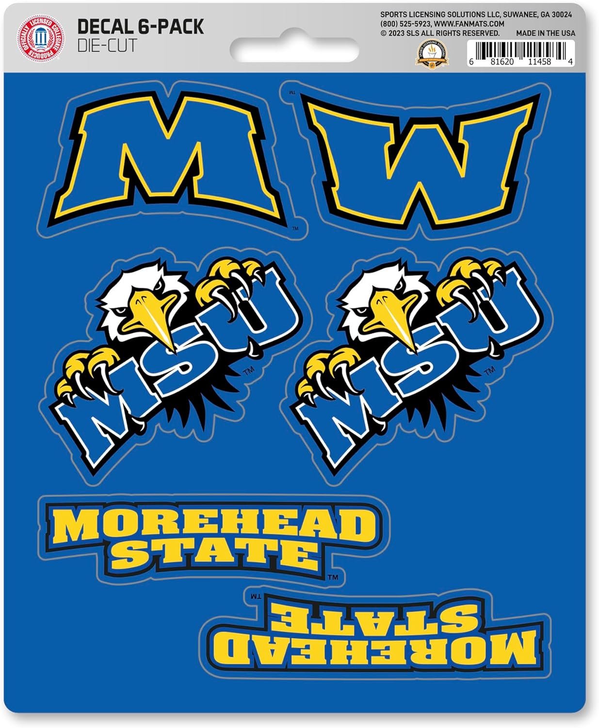 Morehead State University Eagles 6-Piece Decal Sticker Set, 5x6 Inch Sheet, Gift for football fans for any hard surfaces around home, automotive, personal items