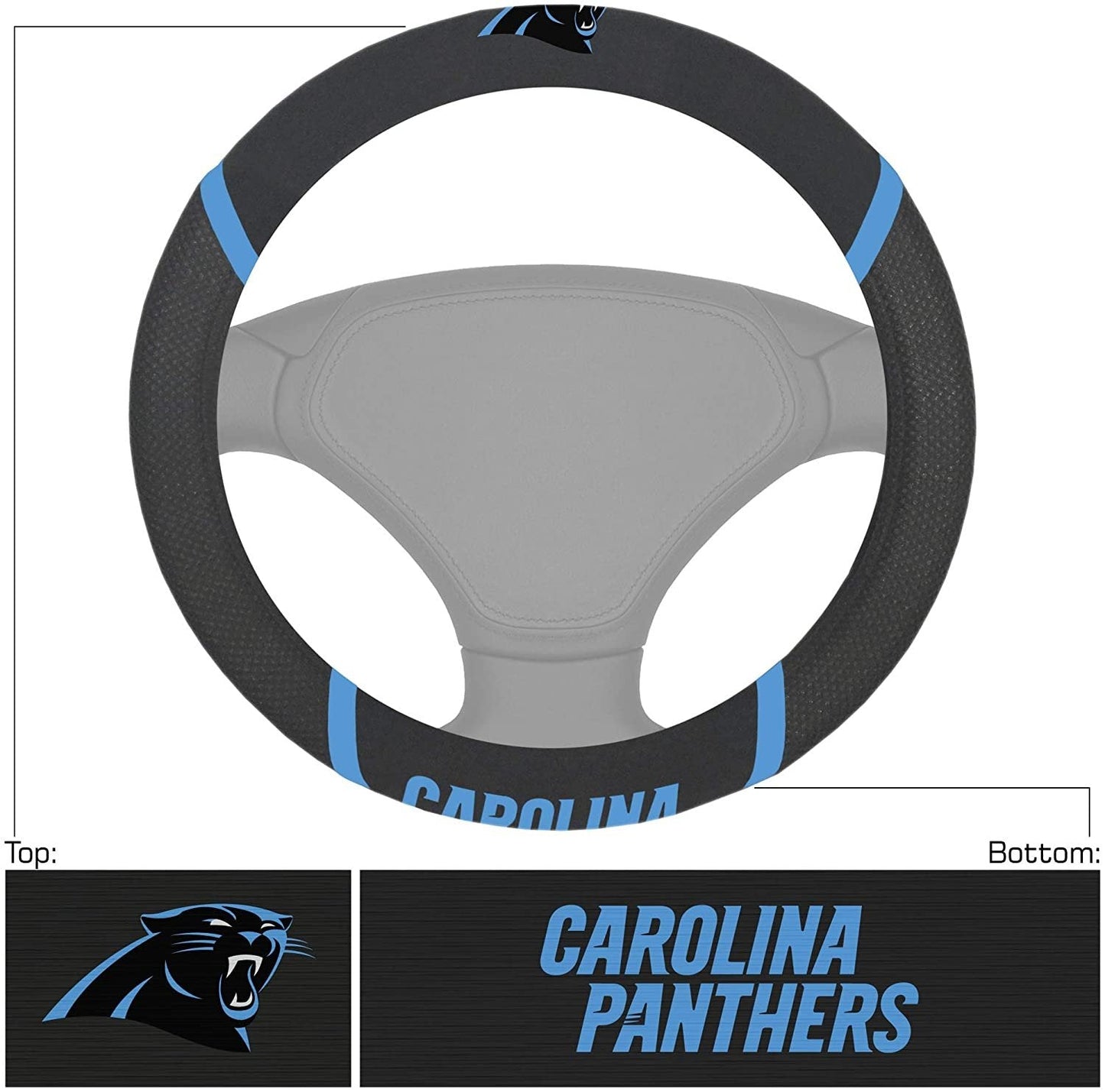Carolina Panthers Premium 15 Inch Black Emroidered Steering Wheel Cover
