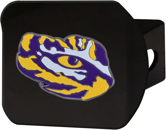 LSU Tigers Solid Metal Black Hitch Cover with Color Metal Emblem 2 Inch Square Type III Louisiana State University