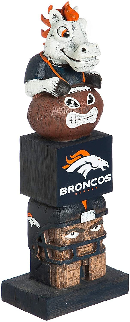 Denver Broncos Garden Statue, Tiki Totem Style, Outdoor or Indoor Use, 16 Inch Tall, Beautiful Hand Painted Resin Construction