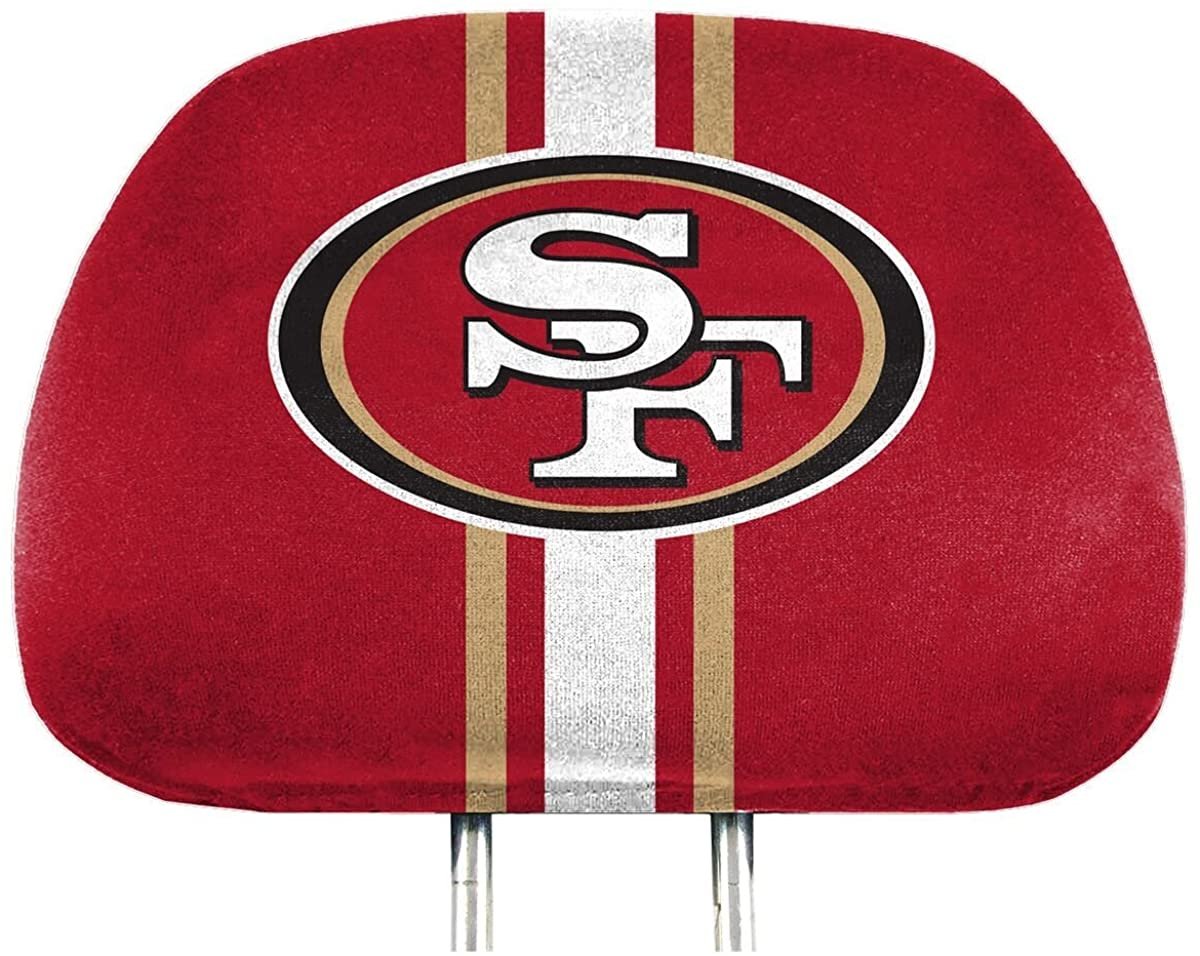 San Francisco 49ers Premium Pair of Auto Head Rest Covers, Full Color Printed, Elastic, 10x14 Inch