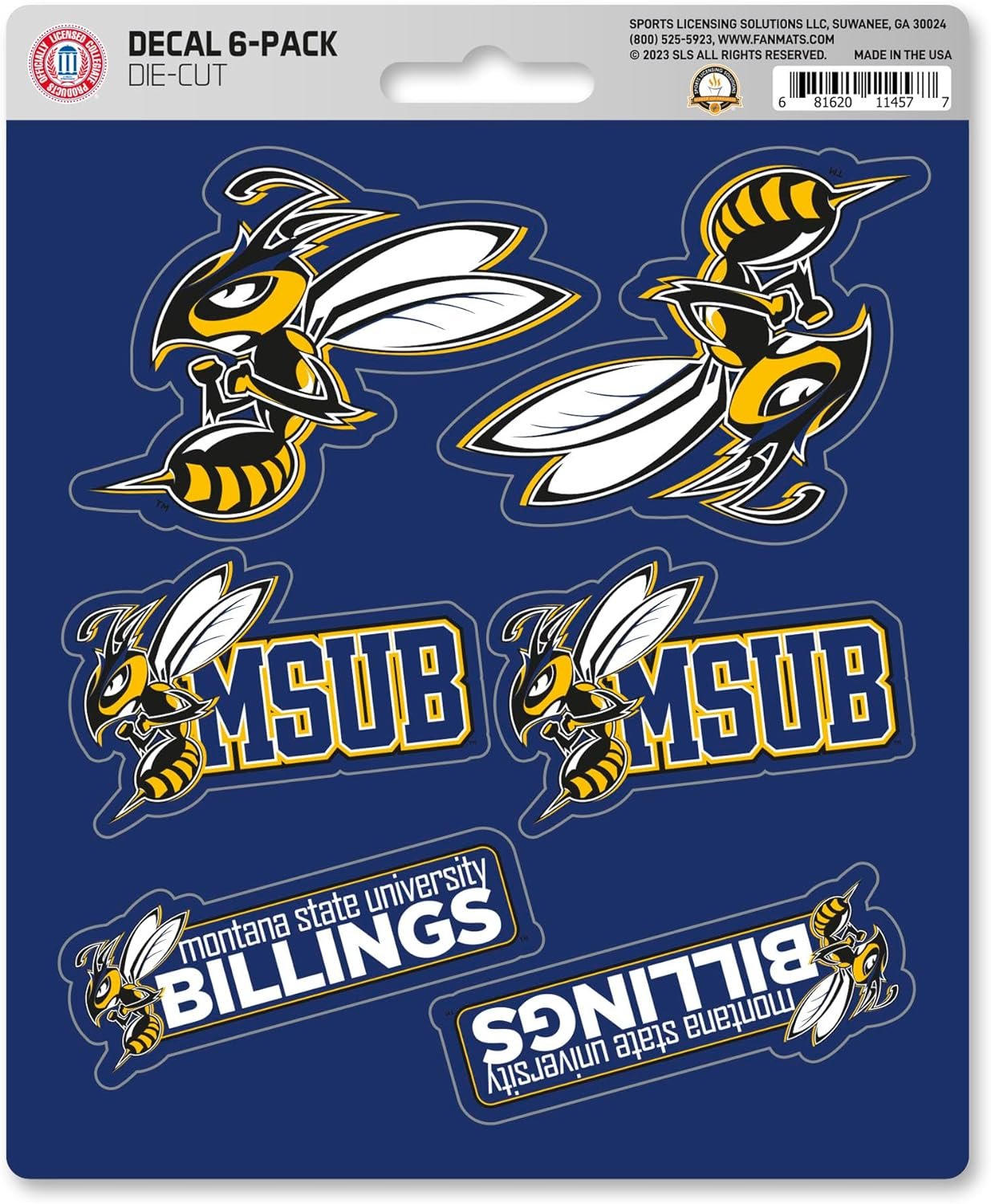 Montana State University Billings Yellowjackets 6-Piece Decal Sticker Set, 5x6 Inch Sheet, Gift for football fans for any hard surfaces around home, automotive, personal items