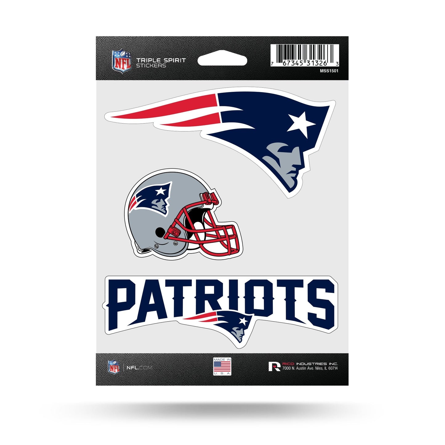New England Patriots Multi Sticker Triple Decal Flat Vinyl 5x7 Inch Sheet Auto Home