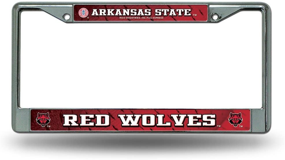Arkansas State University Red Wolves Premium Metal License License Plate Frame Chrome Tag Cover, 12x6 Inch