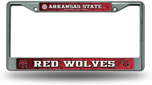 Arkansas State University Red Wolves Premium Metal License License Plate Frame Chrome Tag Cover, 12x6 Inch