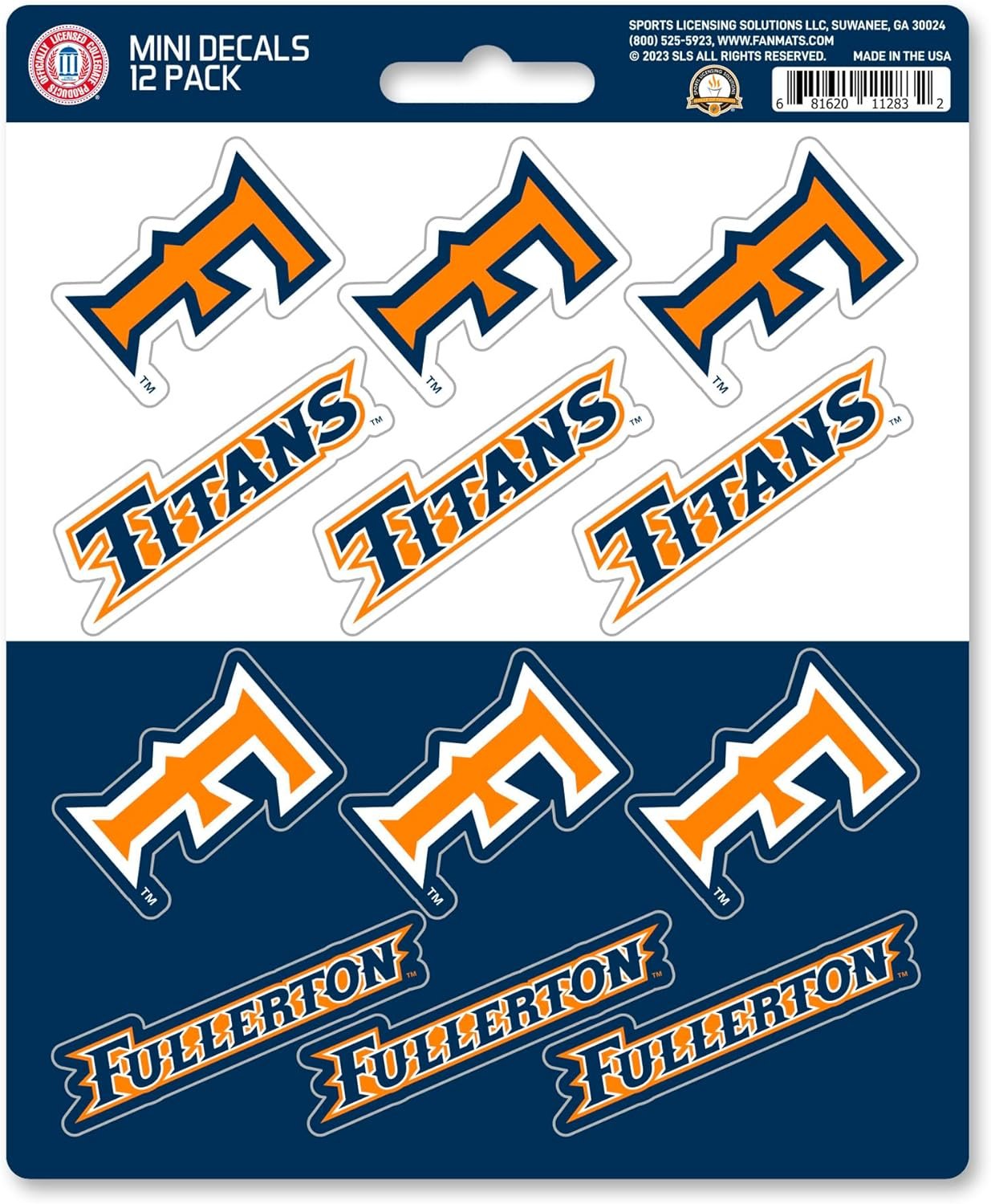 California State University Fullerton Titans 12-Piece Mini Decal Sticker Set, 5x6 Inch Sheet, Gift for football fans for any hard surfaces around home, automotive, personal items