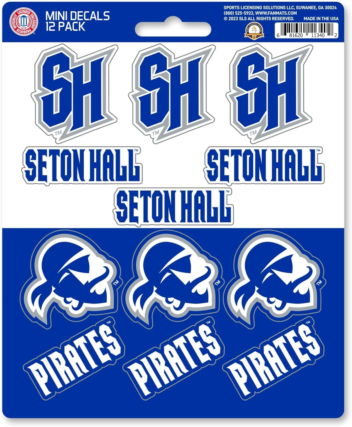 Seton Hall University Pirates 12-Piece Mini Decal Sticker Set, 5x6 Inch Sheet, Gift for football fans for any hard surfaces around home, automotive, personal items