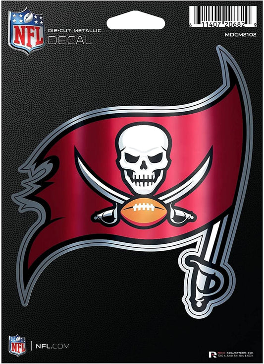 Tampa Bay Buccaneers 5 Inch Die Cut Decal Sticker, Metallic Shimmer Design, Full Adhesive Backing