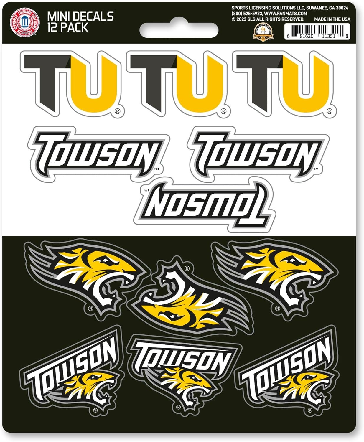 Towson University Tigers 12-Piece Mini Decal Sticker Set, 5x6 Inch Sheet, Gift for football fans for any hard surfaces around home, automotive, personal items