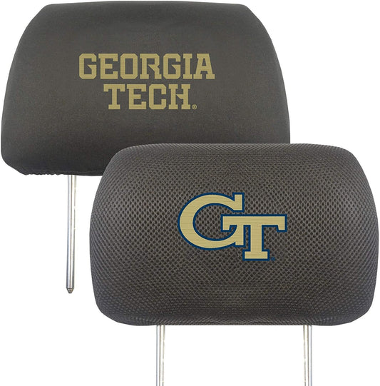Georgia Tech Yellow Jackets Pair of Premium Auto Head Rest Covers, Embroidered, Black Elastic, 14x10 Inch