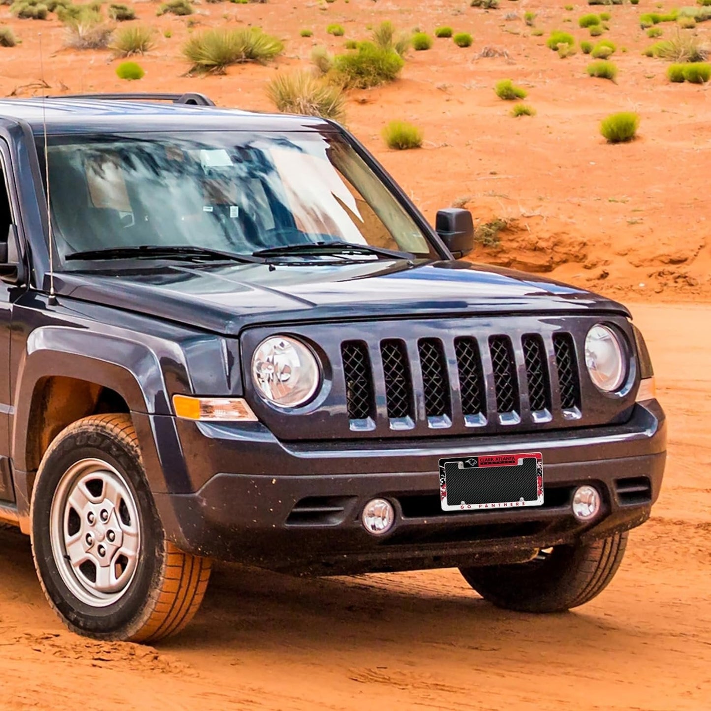 Clark Atlanta University Panthers Metal License Plate Frame Tag Cover, All Over Design, EZ View, Heavy Duty, 12x6 Inch