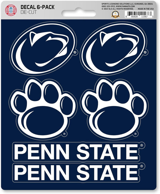 Penn State University Nittany Lions 6-Piece Decal Sticker Set, 5x6 Inch Sheet, Gift for football fans for any hard surfaces around home, automotive, personal items