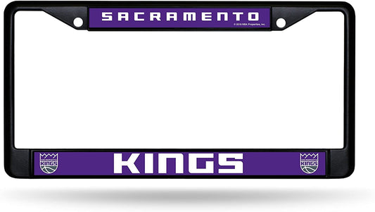Sacramento Kings Black Metal License Plate Frame Chrome Tag Cover 6x12 Inch