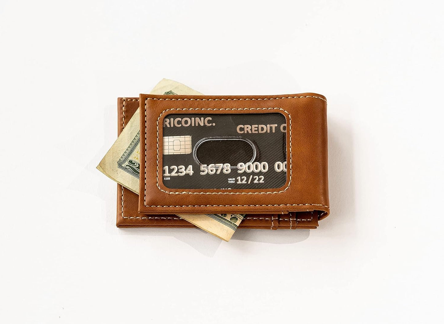 Rico Industries NFL Carolina Panthers Premium Laser Engraved Vegan Brown Leather Front Pocket Wallet - Compact and Slim yet Sturdy Design - Perfect to Show Your Team Pride or Gift