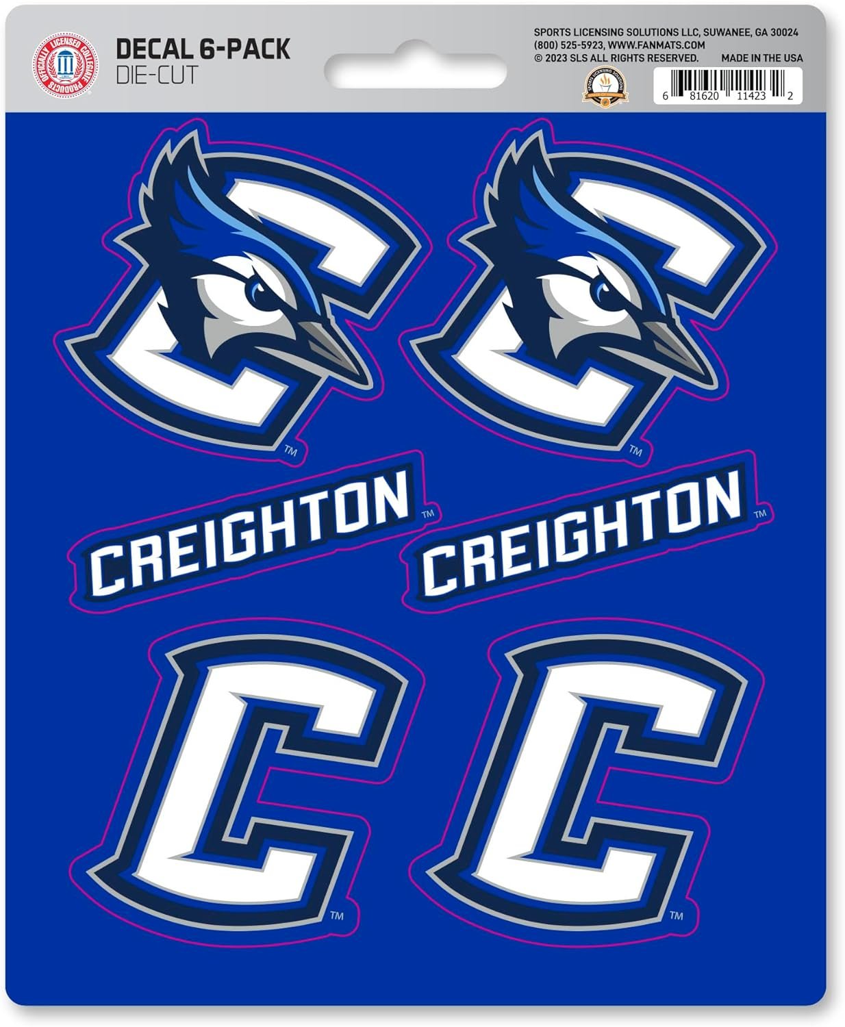 Creighton University Bluejays 6-Piece Decal Sticker Set, 5x6 Inch Sheet, Gift for football fans for any hard surfaces around home, automotive, personal items