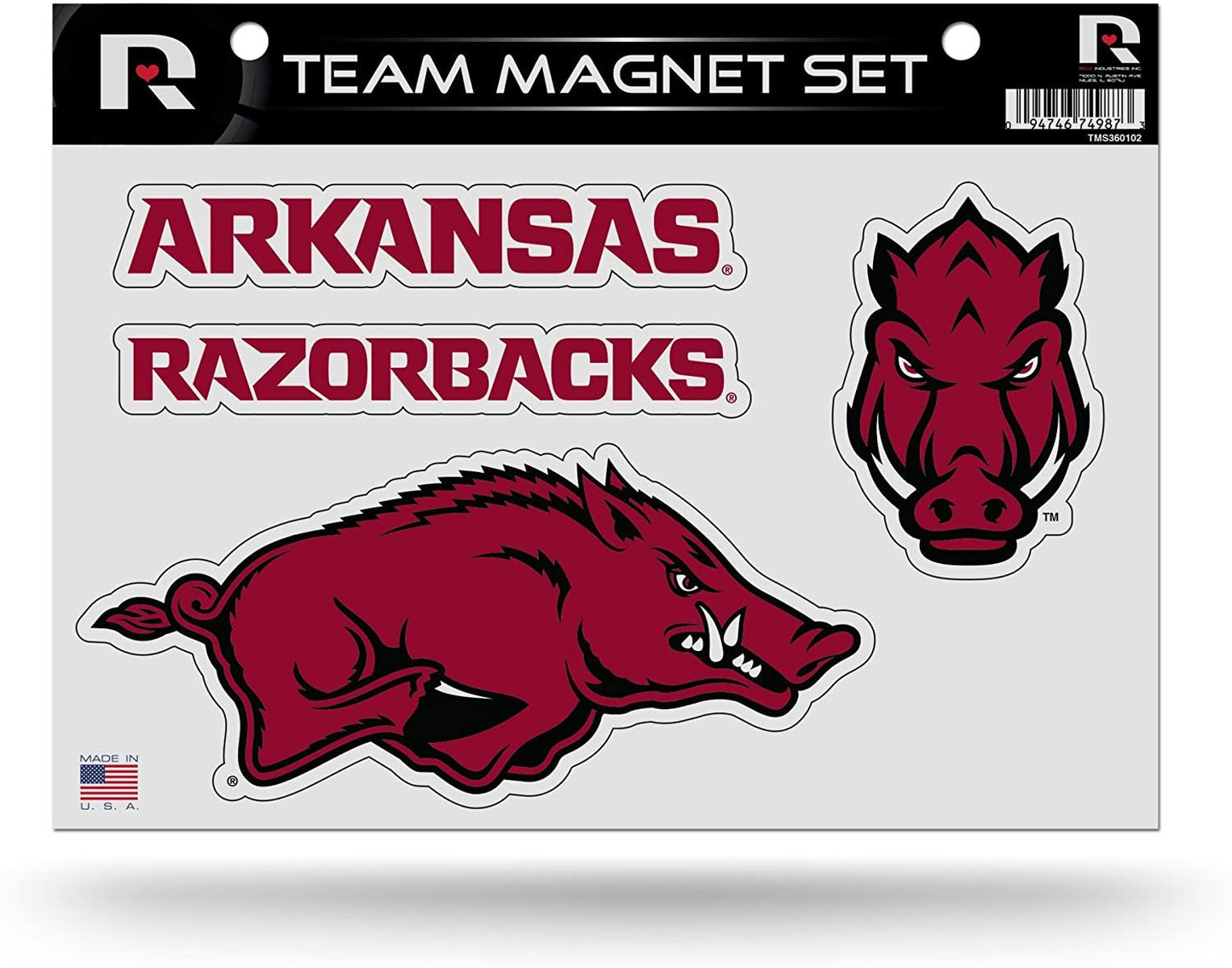 Rico Industries NCAA Arkansas Razorbacks Die Cut Team Magnet Set Sheet Team Color, 8.5 x 11-"
