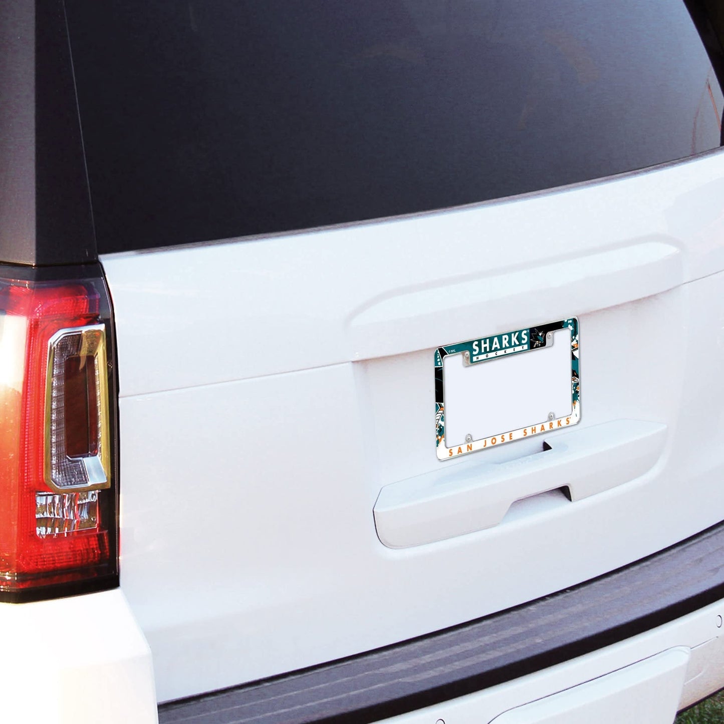 San Jose Sharks Metal License Plate Frame Chrome Tag Cover, Carbon Fiber Design, 6x12 Inch