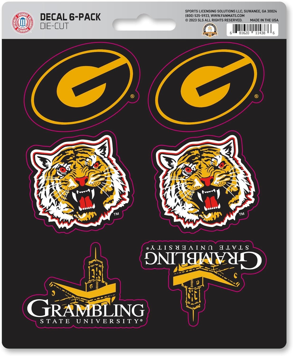 Grambling State University Tigers 6-Piece Decal Sticker Set, 5x6 Inch Sheet, Gift for football fans for any hard surfaces around home, automotive, personal items