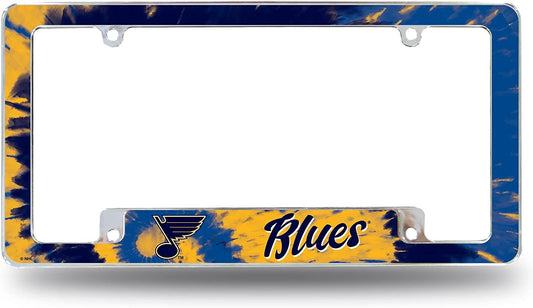 St Louis Blues Metal License Plate Frame Chrome Tag Cover Tie Dye Design 6x12 Inch