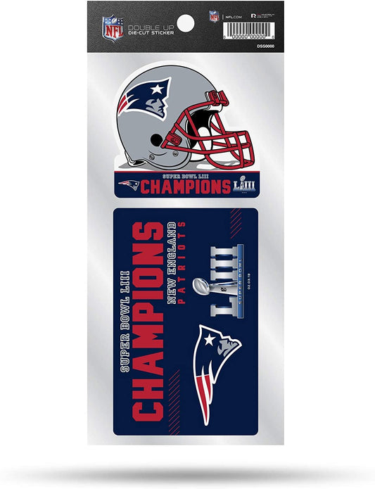 New England Patriots Super Bowl LIII Champions Sticker Decal Sheet 2-Piece, 4 Inch Double Up