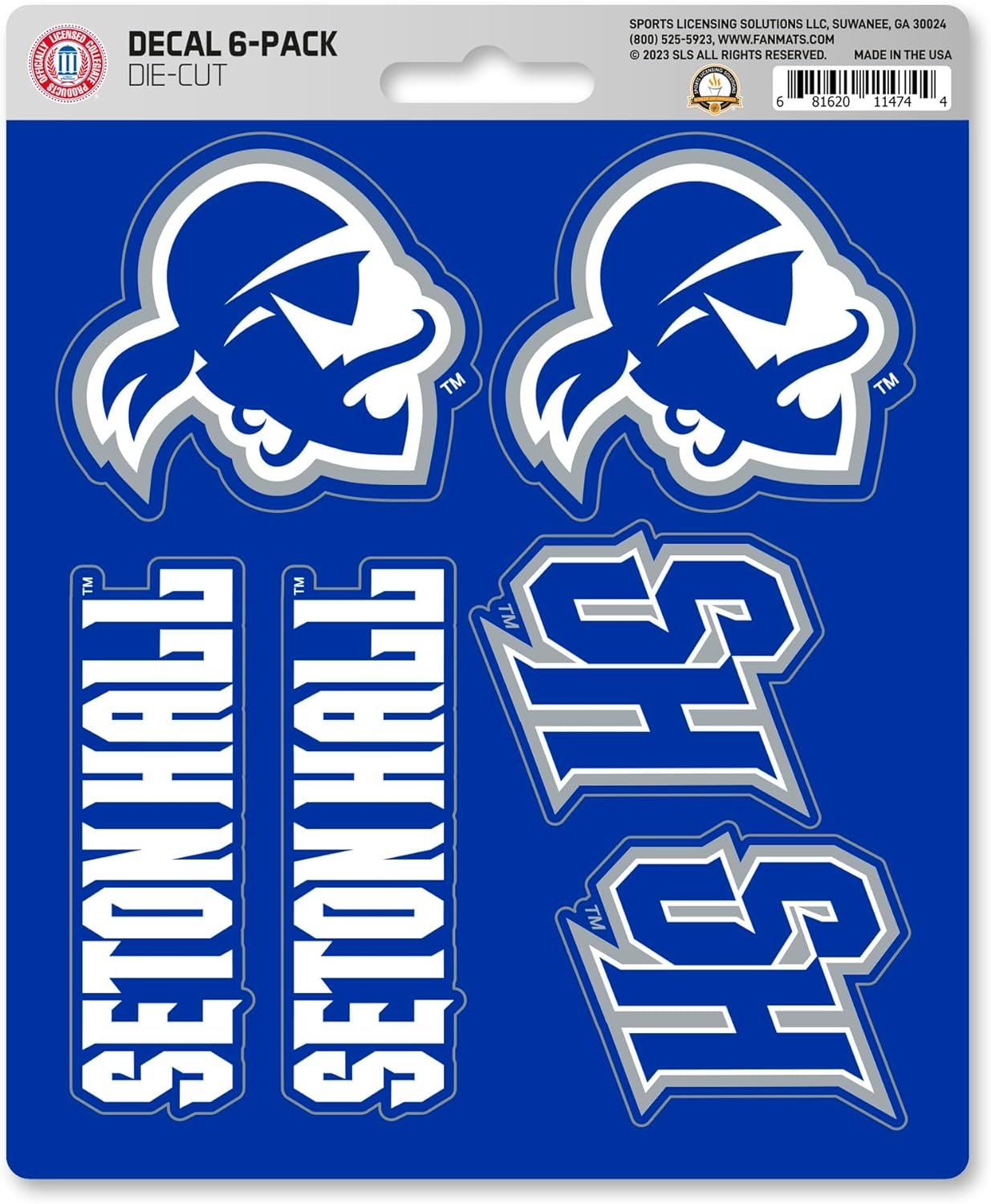 Seton Hall University Pirates 6-Piece Decal Sticker Set, 5x6 Inch Sheet, Gift for football fans for any hard surfaces around home, automotive, personal items