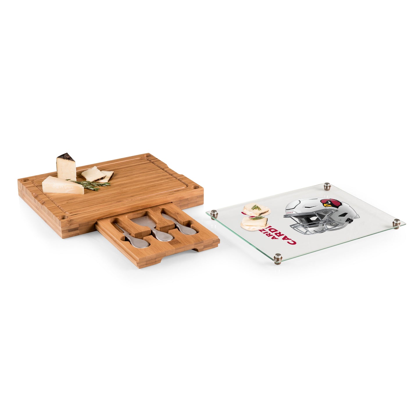 Arizona Cardinals - Concerto Glass Top Cheese Cutting Board & Tools Set