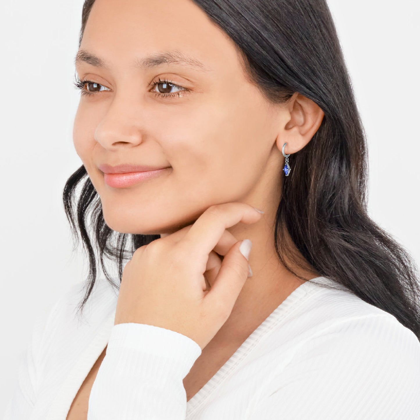 Navy Crystal Hoop Earrings Stainless Steel