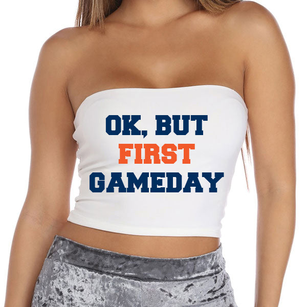 Navy & Orange Ok, But First Gameday Tube Top