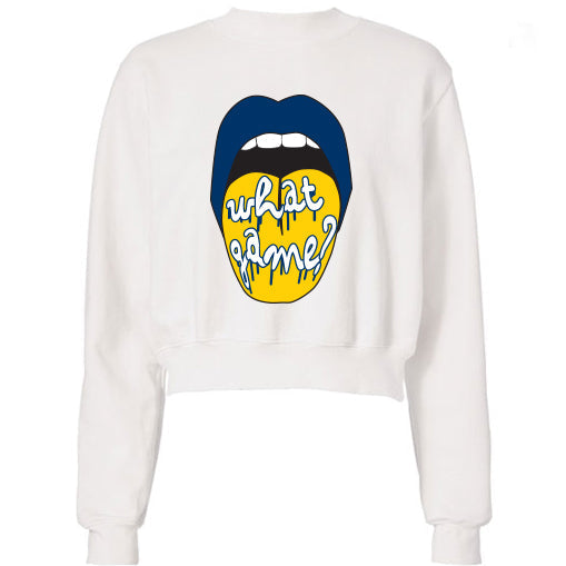 Navy & Yellow What Game Lips Cropped Sweatshirt