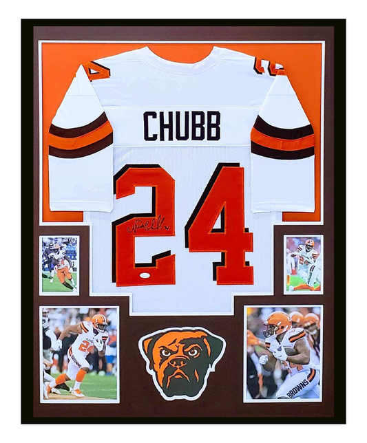 Nick Chubb Autographed Cleveland Browns Jersey Framed 35x43 JSA COA