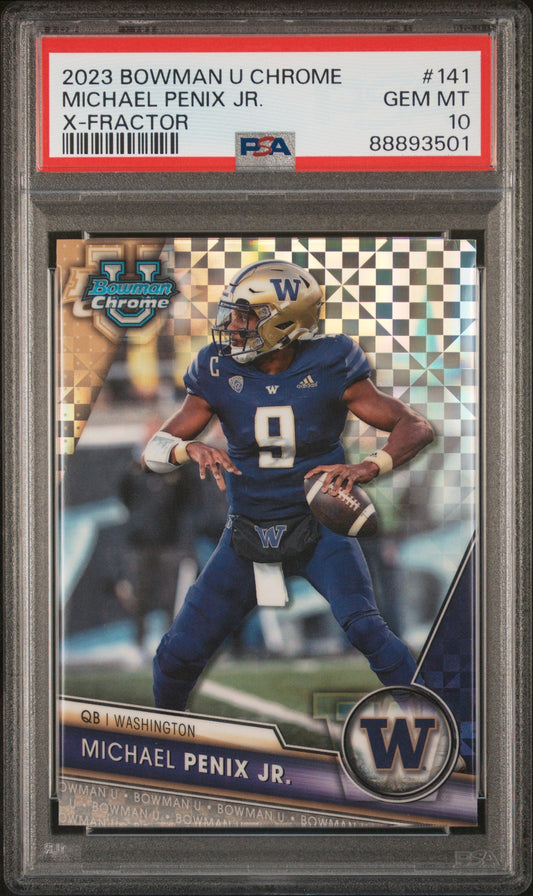 Graded 2023 Bowman U Chrome Michael Penix Jr. #141 Xfractor Rookie RC Football Card PSA 10 Gem Mint