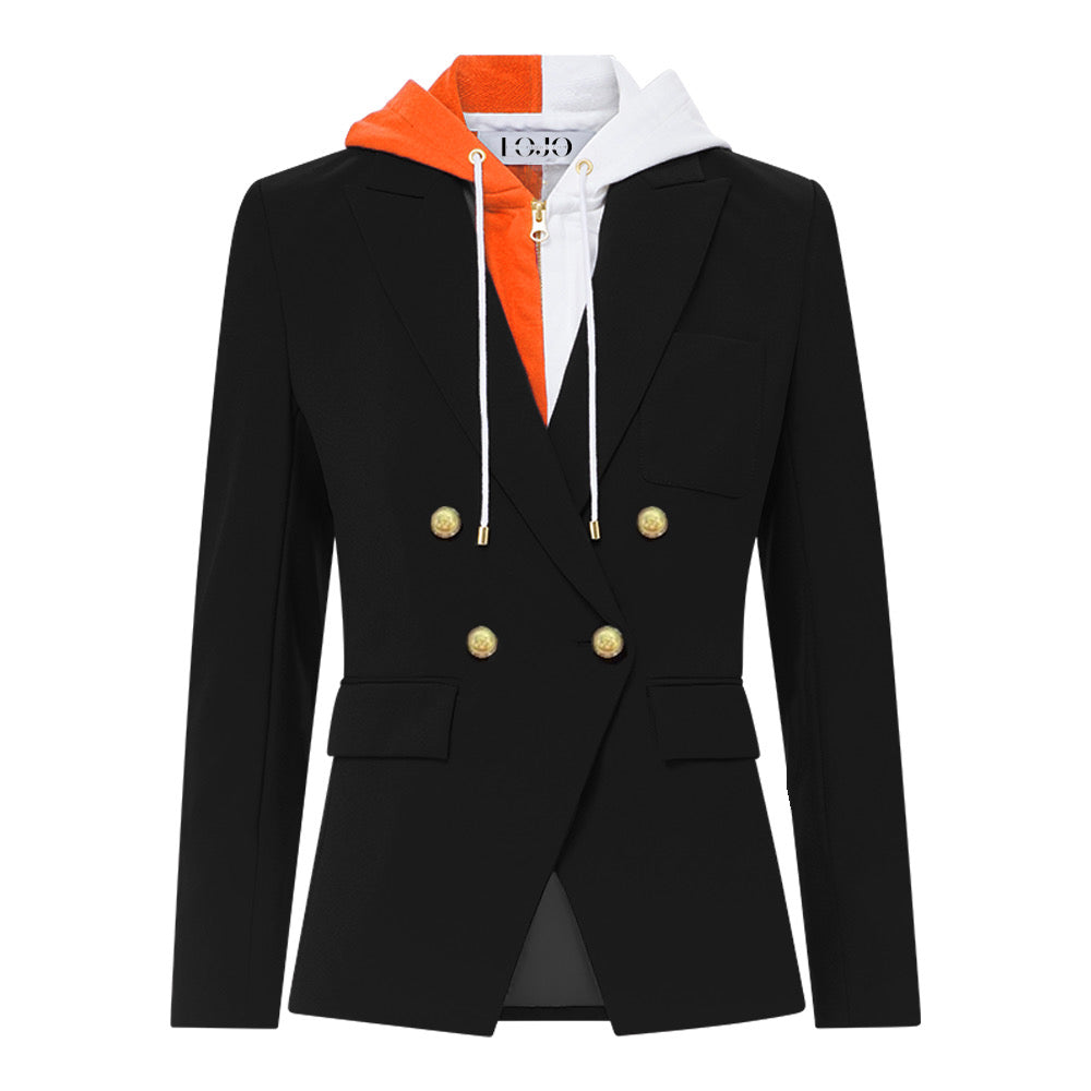 Orange & White Hooded Blazer Jacket