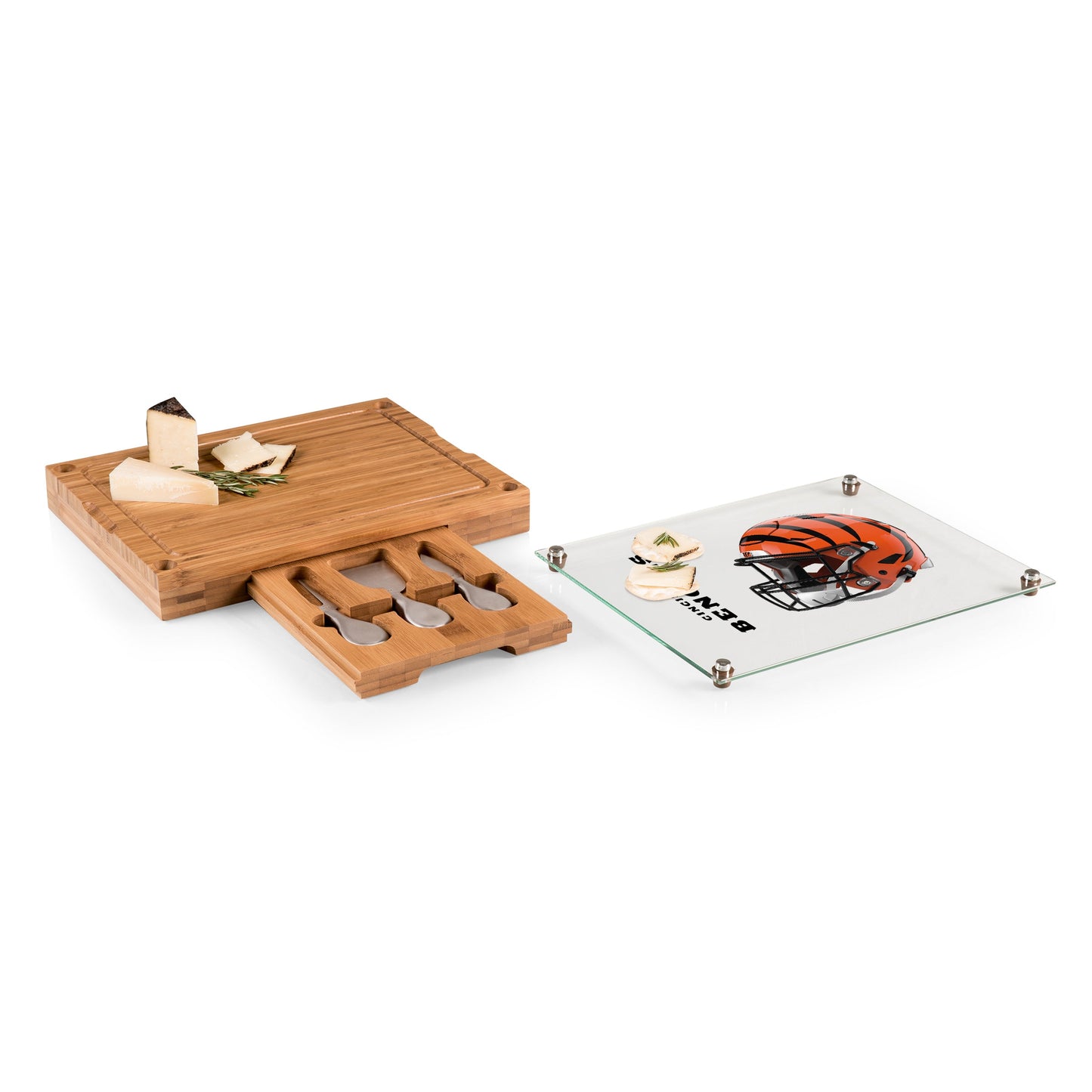 Cincinnati Bengals - Concerto Glass Top Cheese Cutting Board & Tools Set