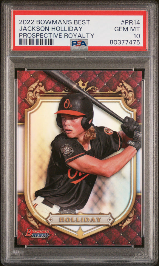 Graded 2022 Topps Bowmans Best Jackson Holliday #PR14 Prospective Royalty Rookie RC Baseball Card PSA 10 Gem Mint