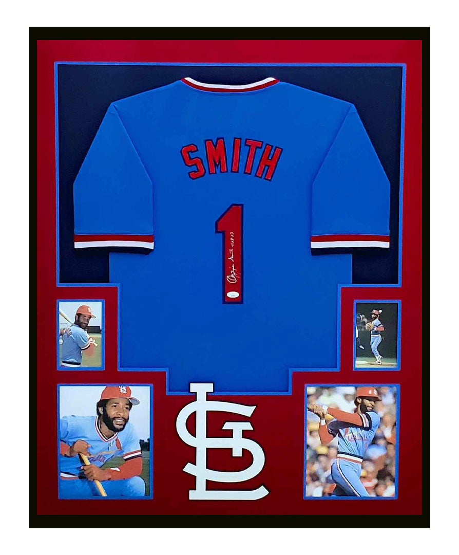 Ozzie Smith Autographed Jersey Framed St. Louis Cardinals 35x43 JSA COA