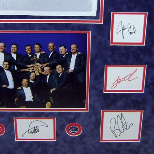 2008 Ryder Cup Team USA Signed Deluxe Framed Piece with Flag, Program, Photo - Azinger and 12 Team Member Signatures