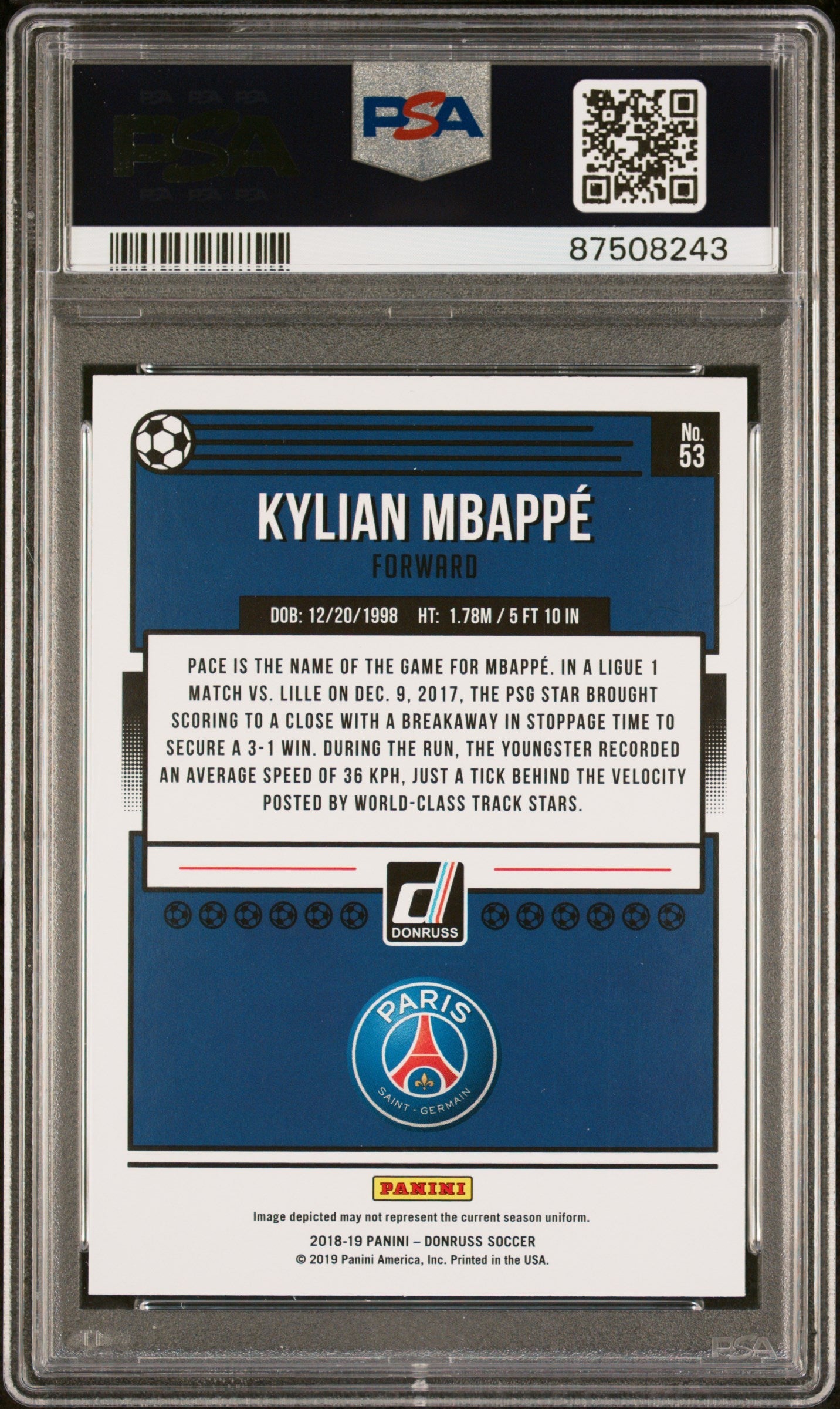 Graded 2018 Panini Donruss Kylian Mbappe #53 Soccer Card PSA 10 Gem Mint